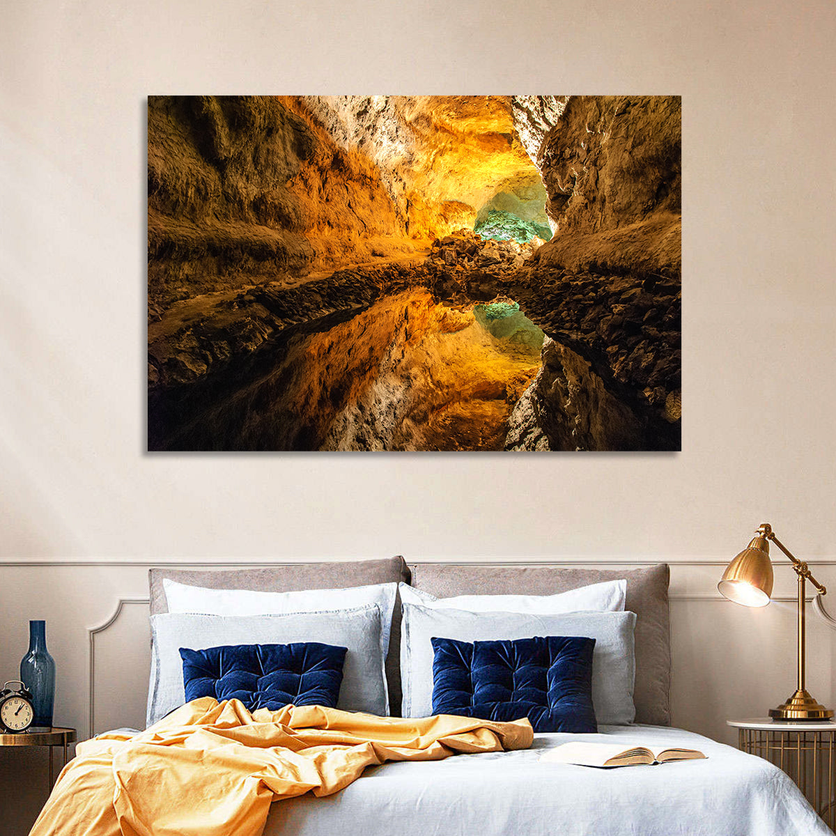 Cave Lake Reflection Wall Art in a room, landscape