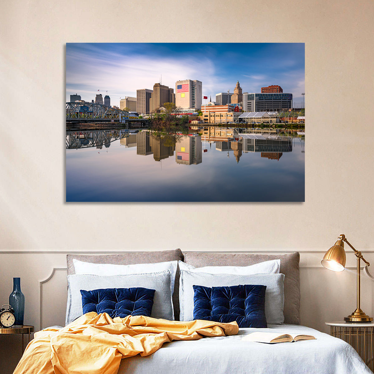 Newark Skyline Reflection Wall Art in a room, landscape