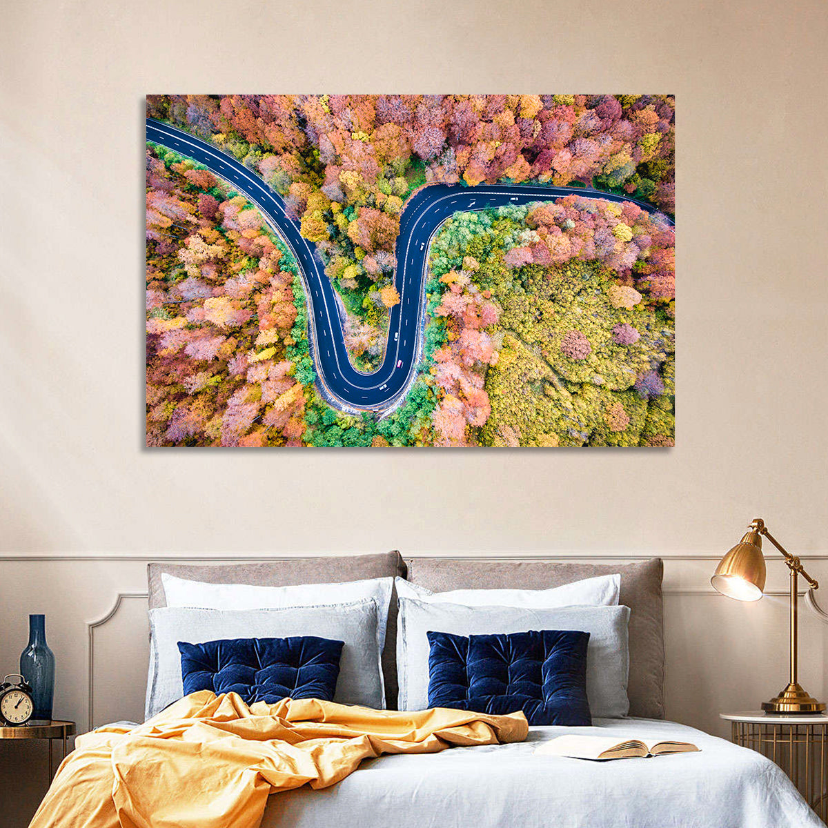 Winding Forest Road Wall Art in a room, landscape
