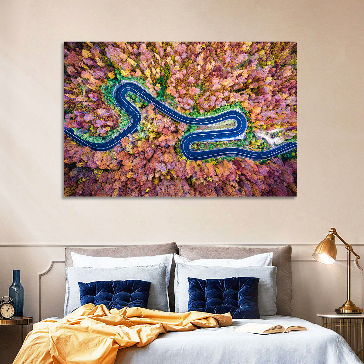 Aerial Winding Road Wall Art in a room, landscape