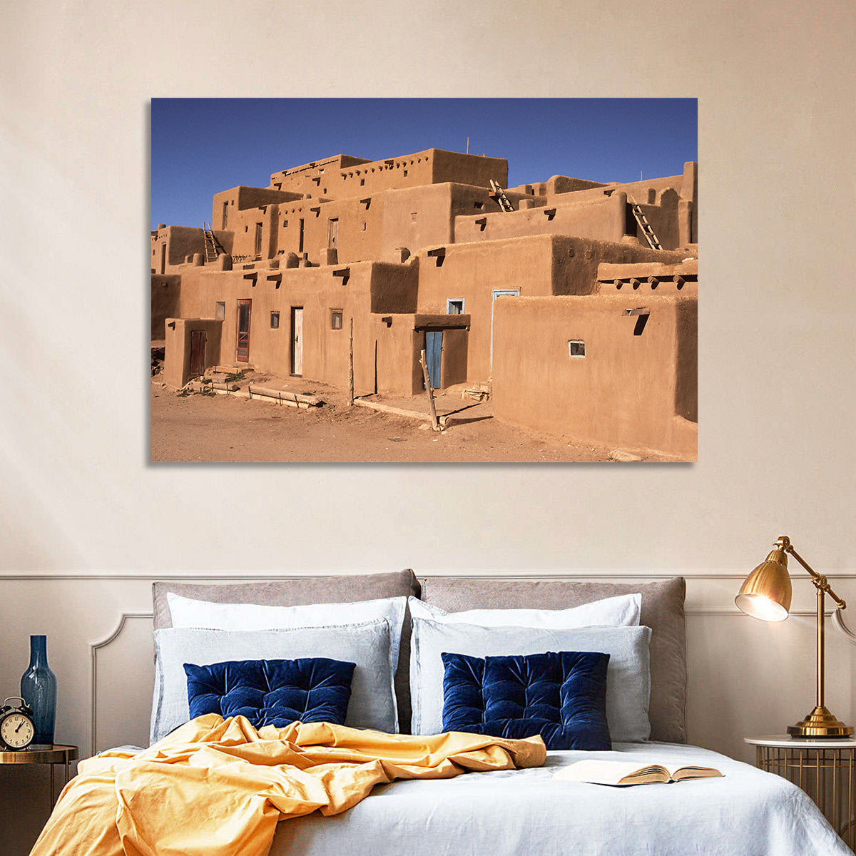 Taos Pueblo North House Wall Art in a room, landscape