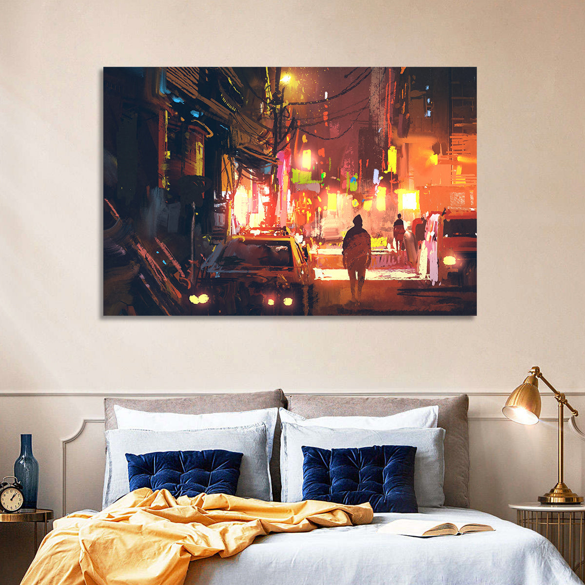 Old Street Lights at Night Wall Art in a room, landscape