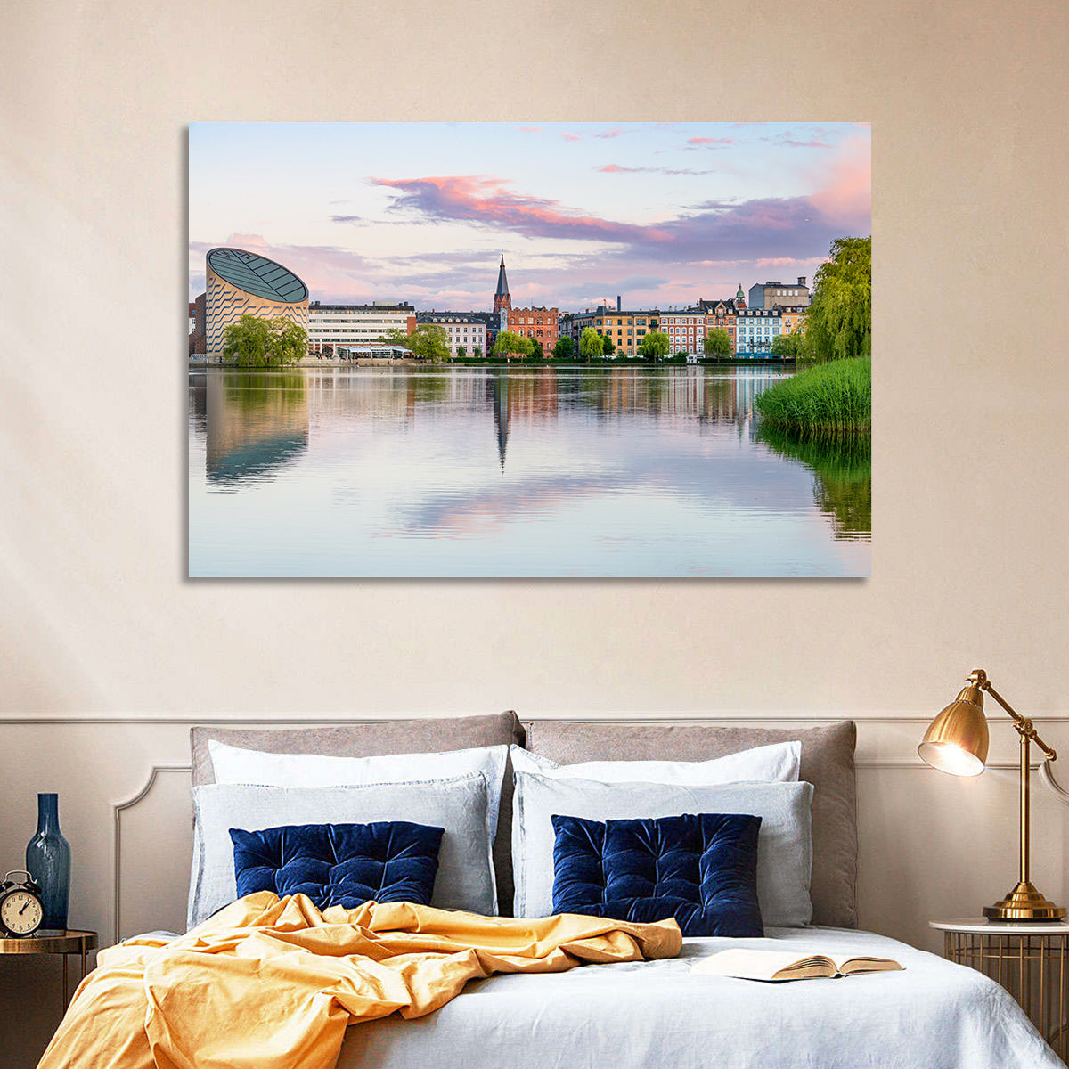 Copenhagen Lake at Sunset Wall Art in a room, landscape