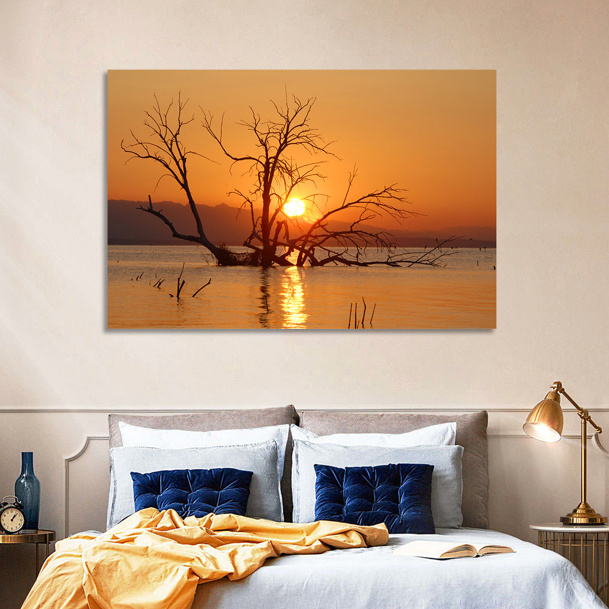 Salton Sea Sunrise Wall Art in a room, landscape