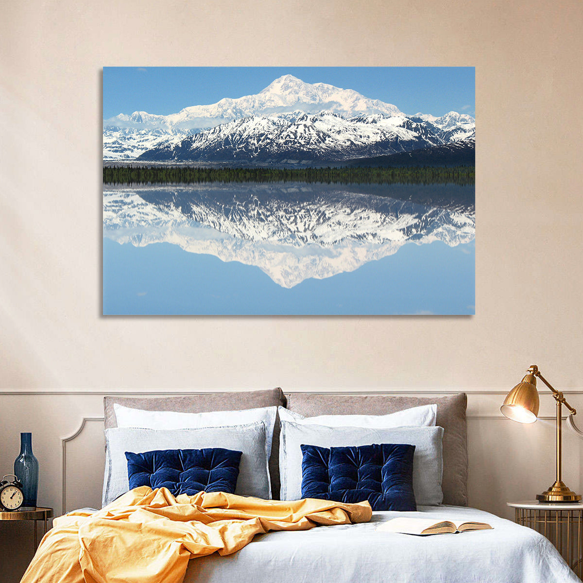 Denali Peak Reflection Wall Art in a room, landscape