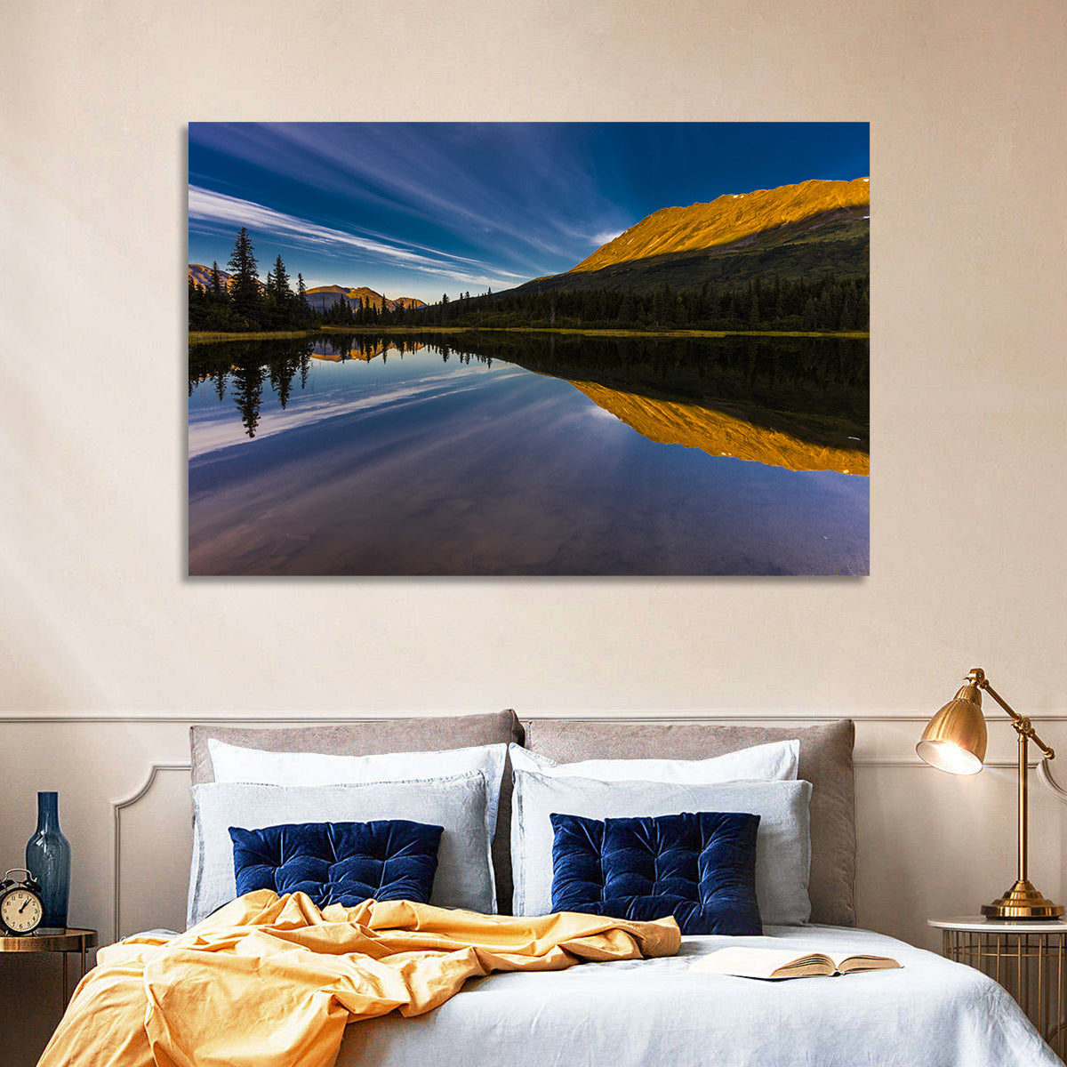 Rainbow Lake at Golden Hour Wall Art in a room, landscape