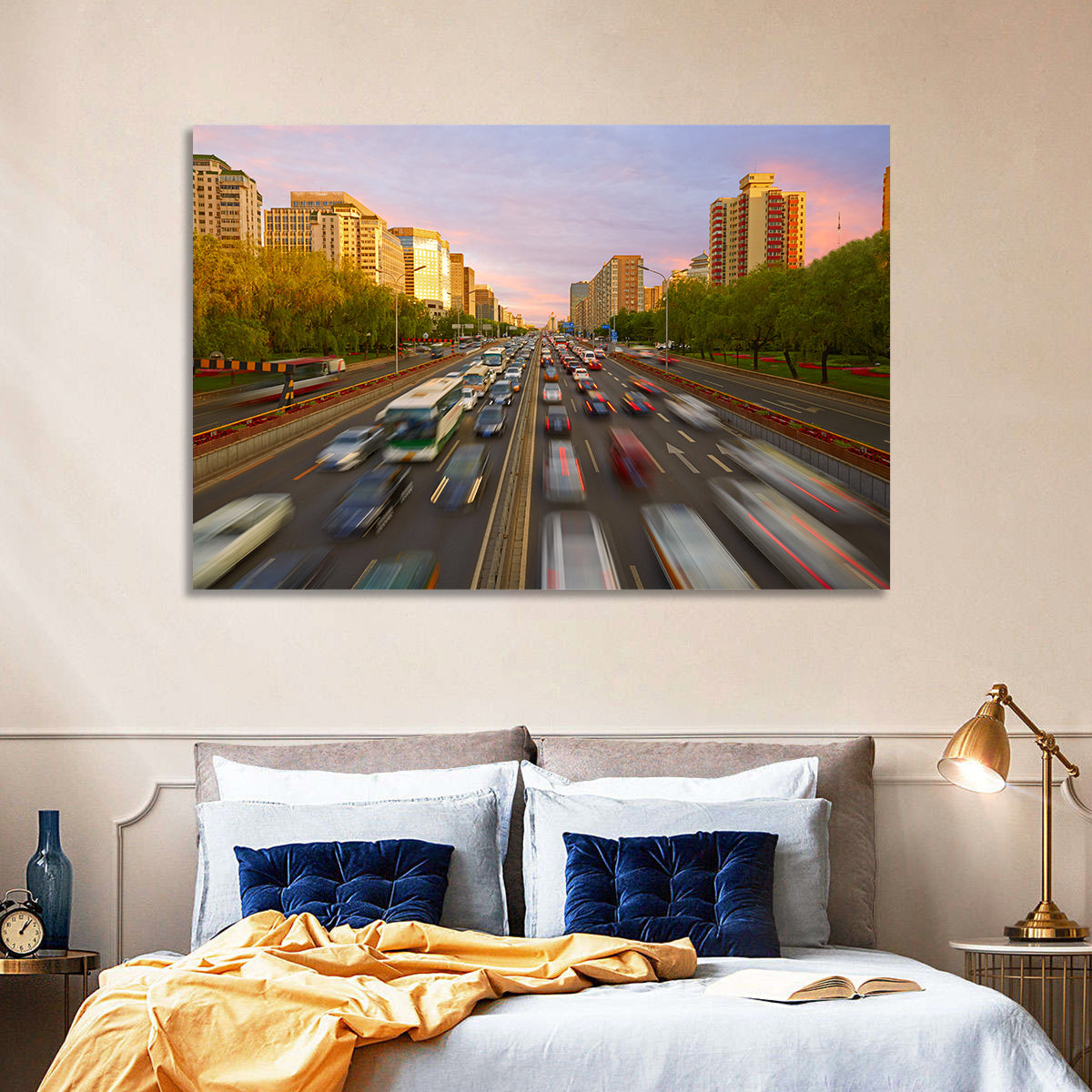 Beijing Sunset Traffic Streaks Wall Art