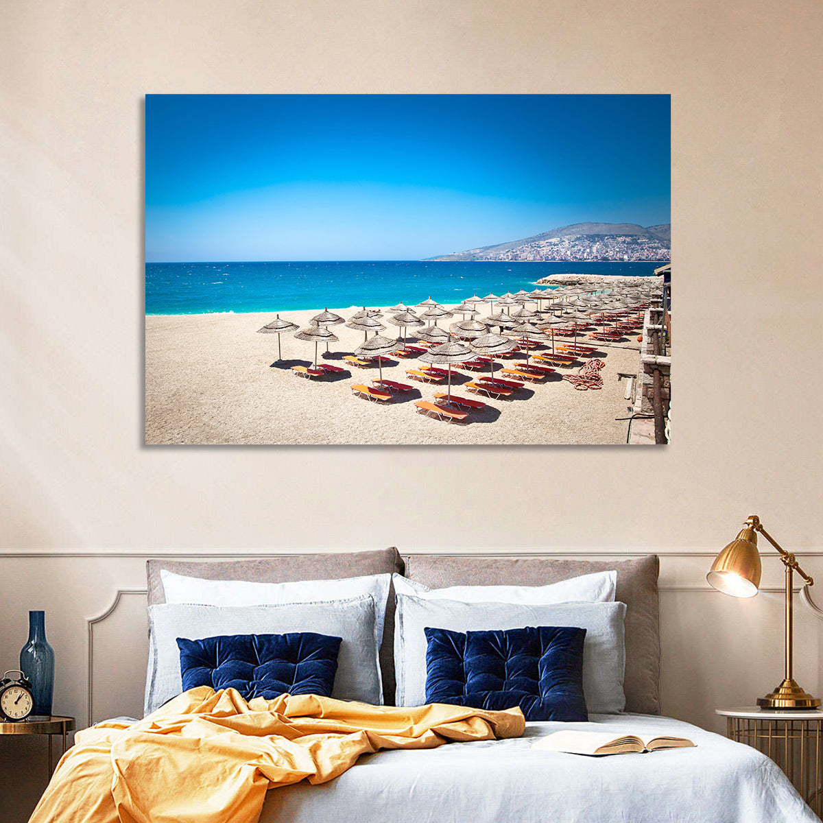 Mango Beach Umbrellas Wall Art in a room, landscape