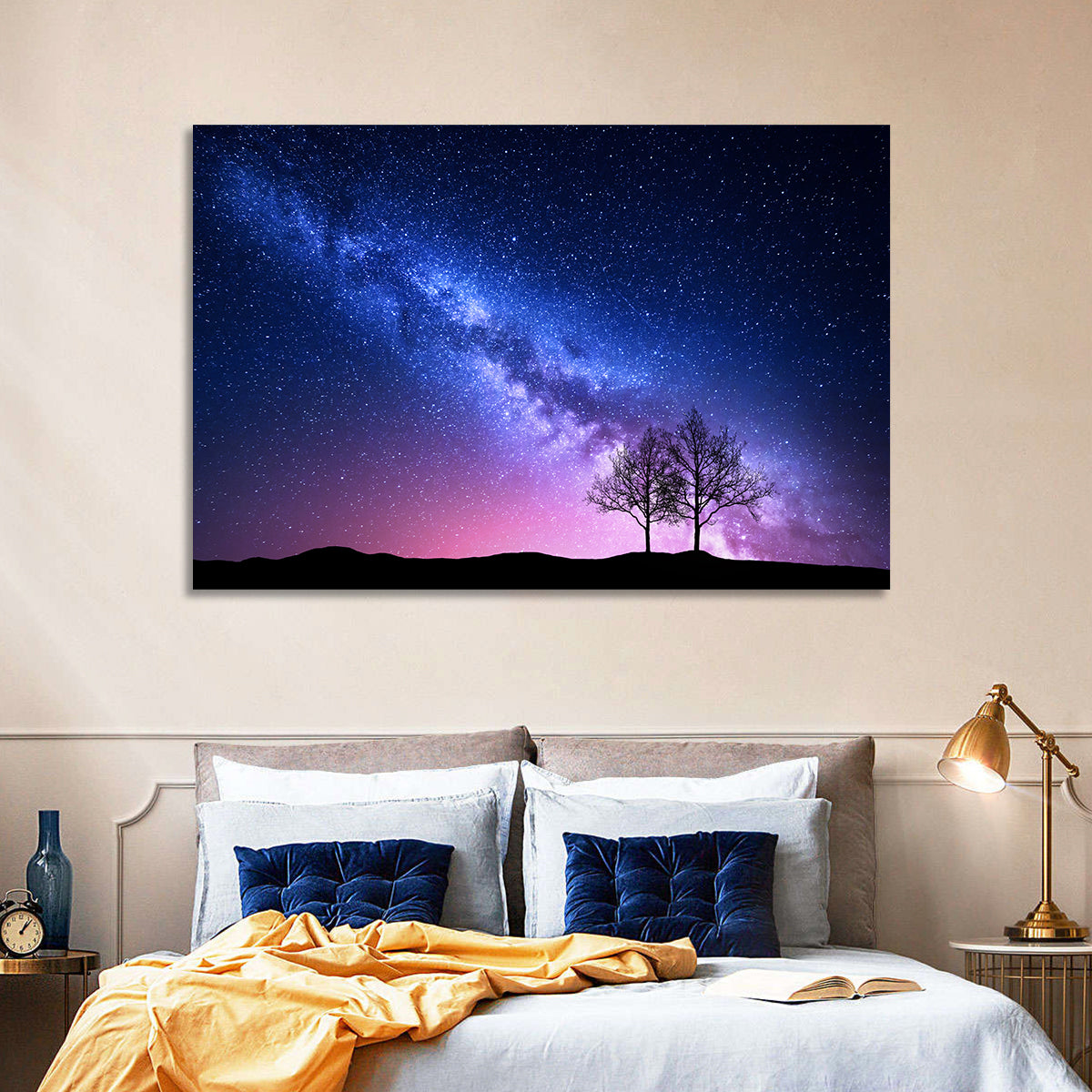 Milky Way Nebula Sky with Silhouetted Trees Wall Art