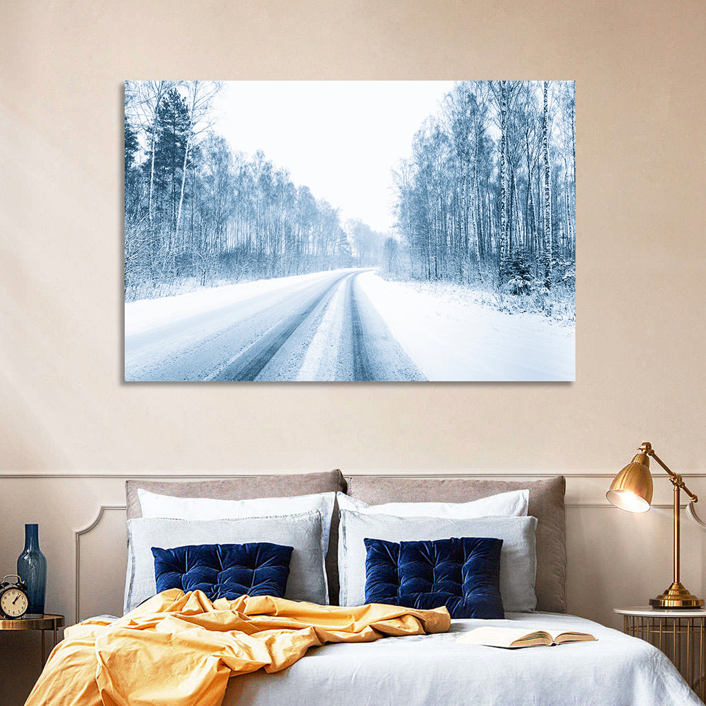 Tire Tracks on Snowy Road Wall Art