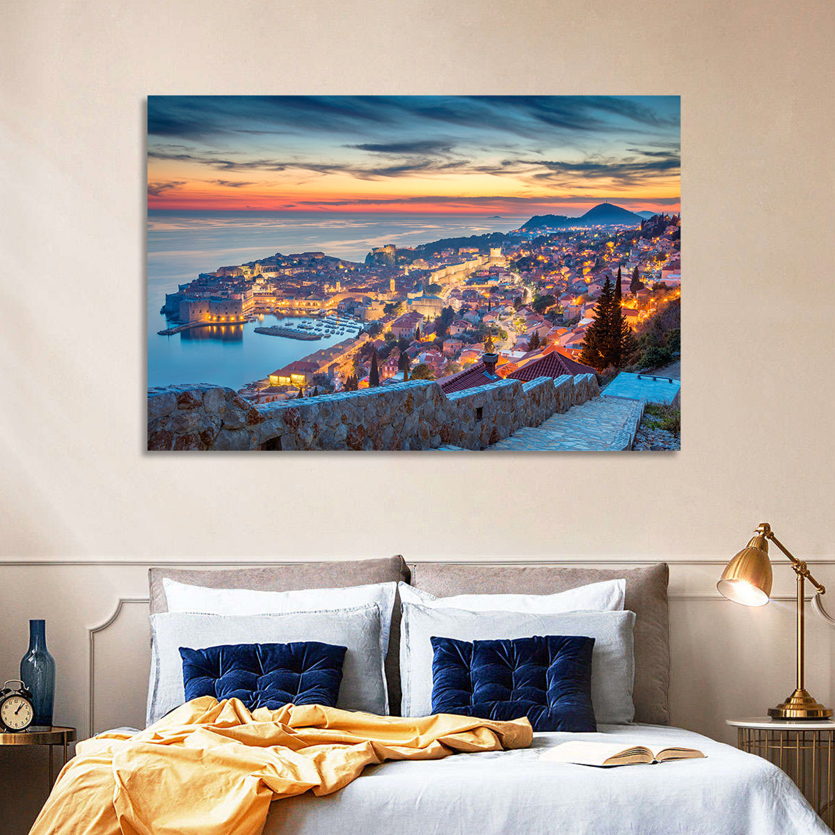 Old Town Dubrovnik at Dusk Wall Art in a room, landscape