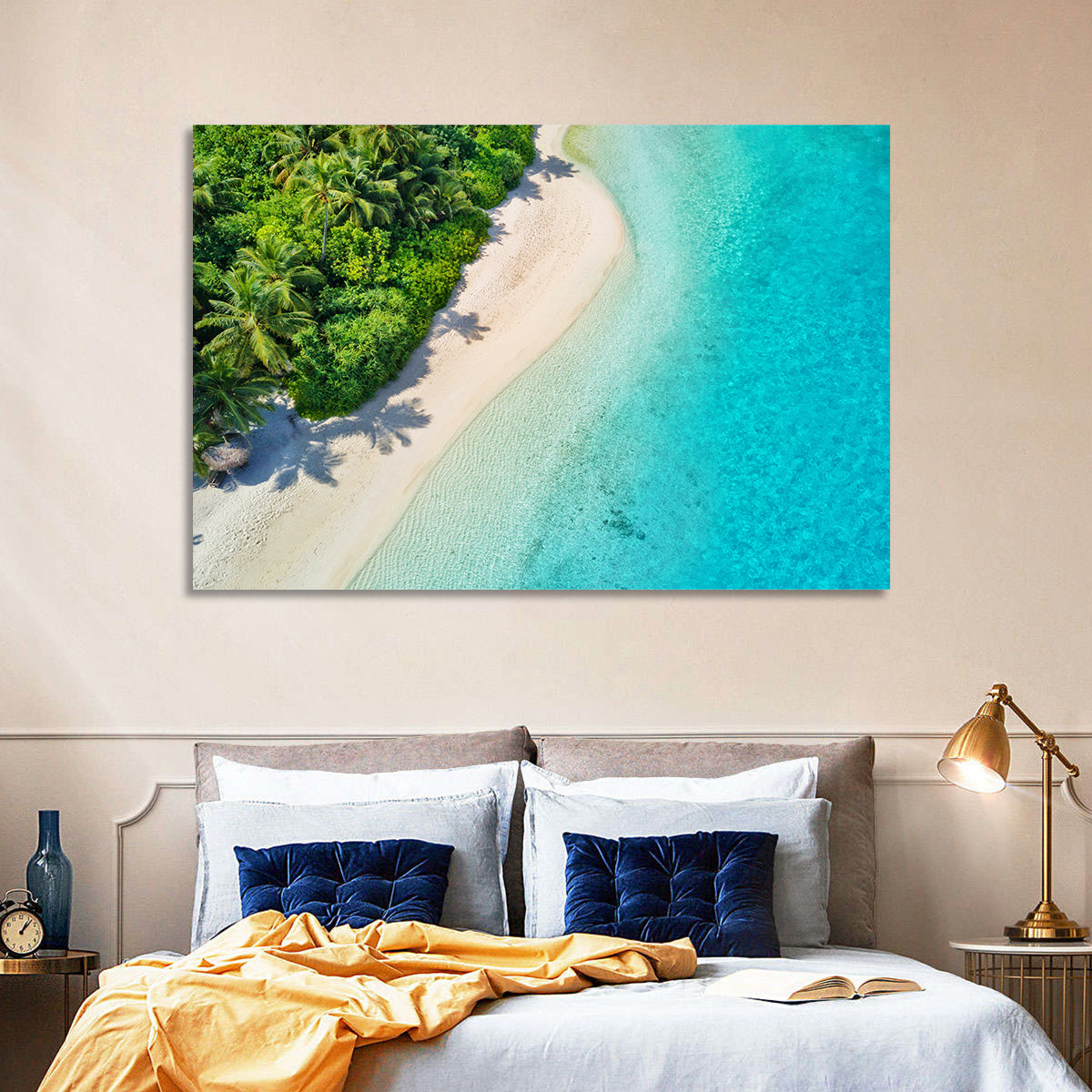 Secluded Tropical Beach Wall Art in a room, landscape