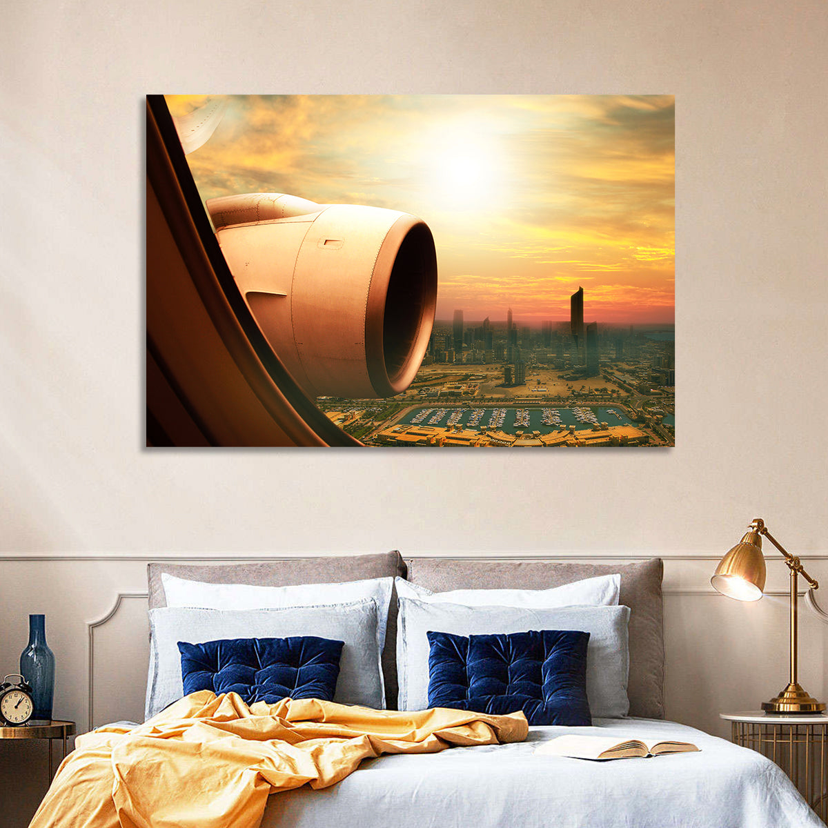 Kuwait City at Golden Hour Wall Art in a room, landscape