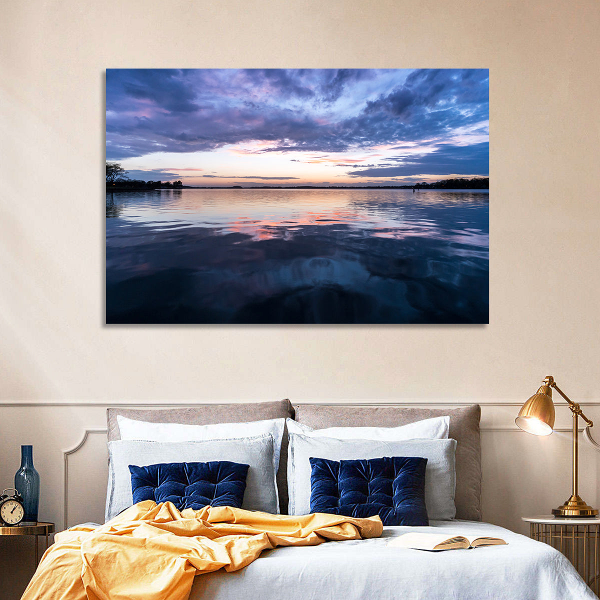 Lake Norman Sunset Reflection Wall Art in a room, landscape