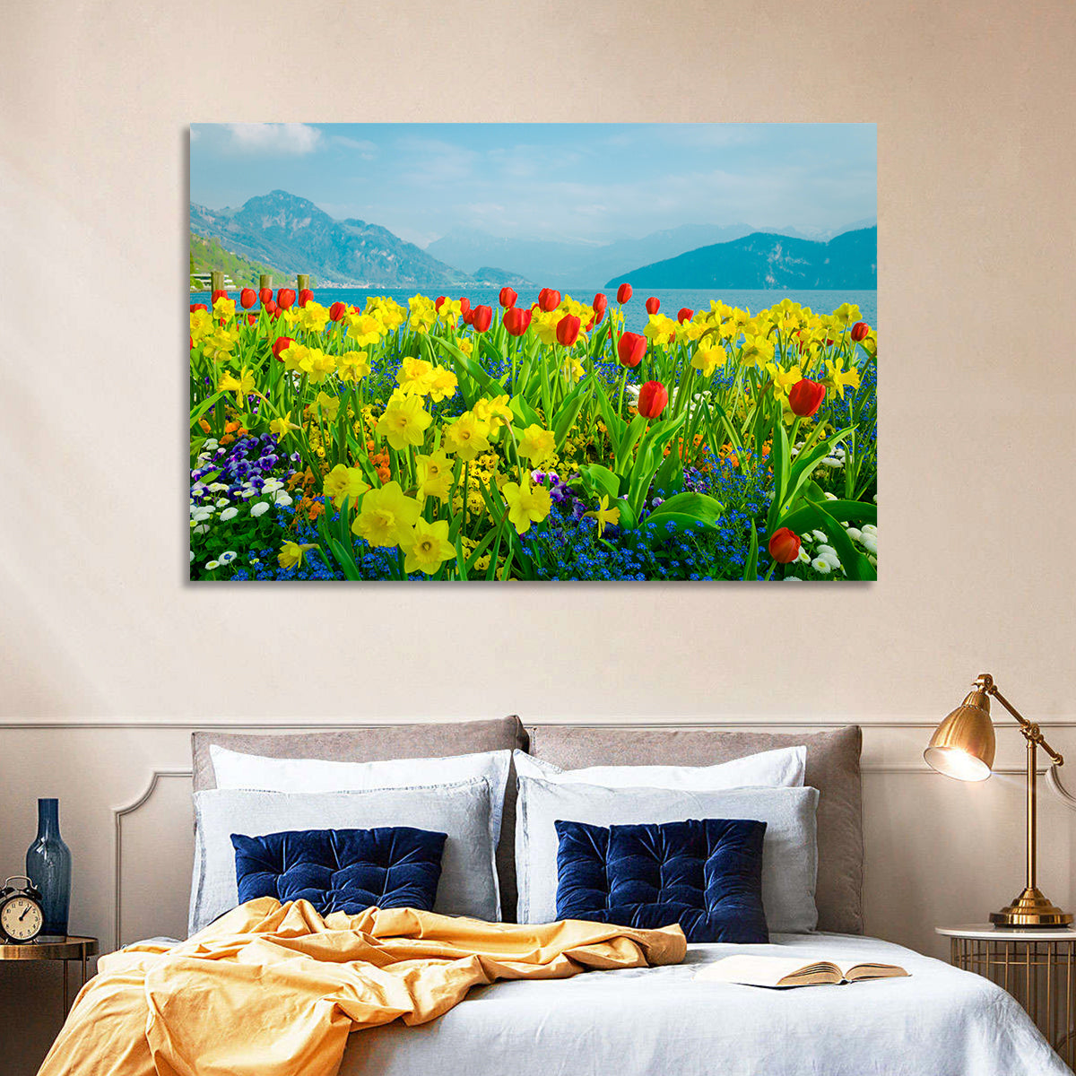 Lake Lucerne Daffodils Wall Art in a room, landscape