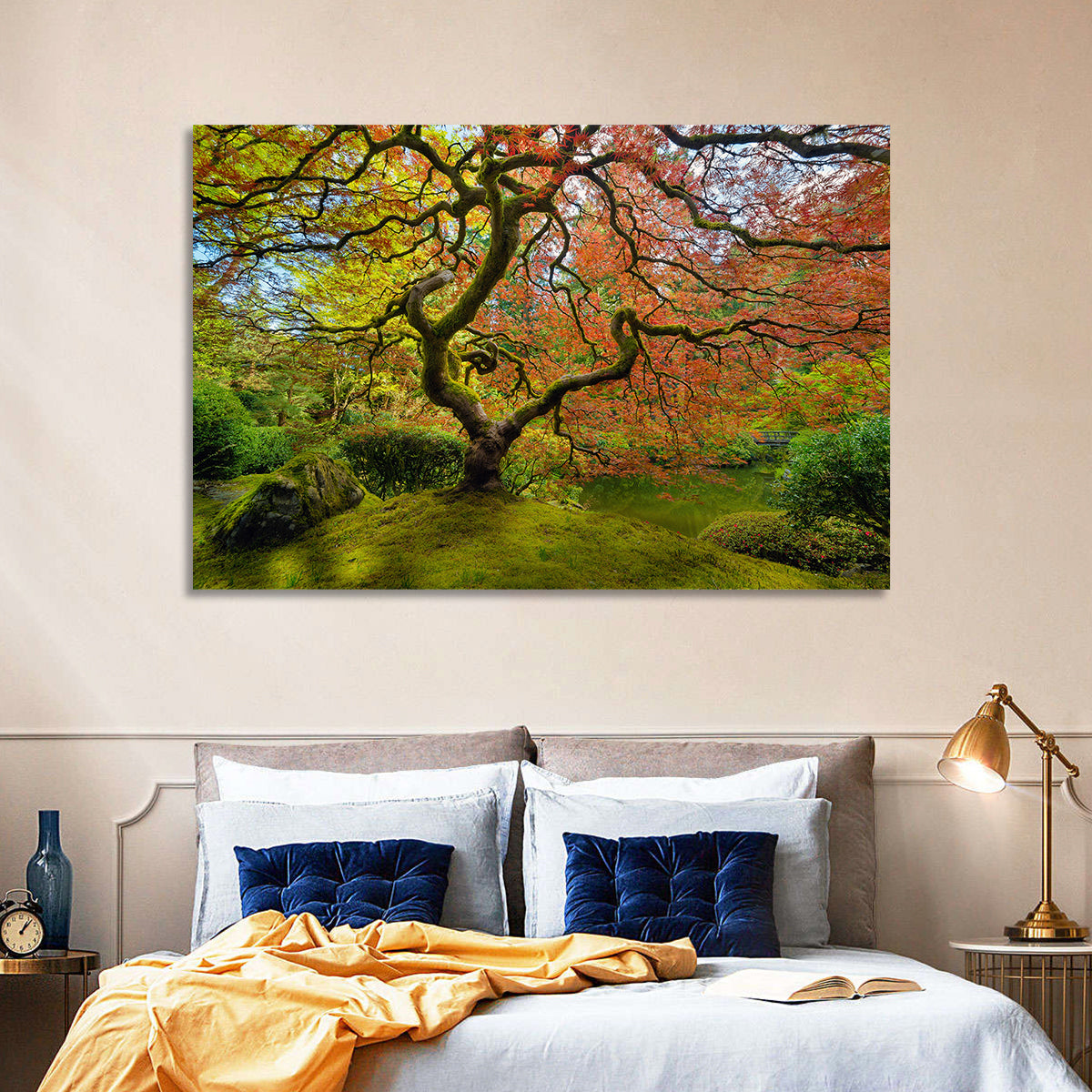 Gnarled Japanese Maple by Garden Pond Wall Art in a room, landscape