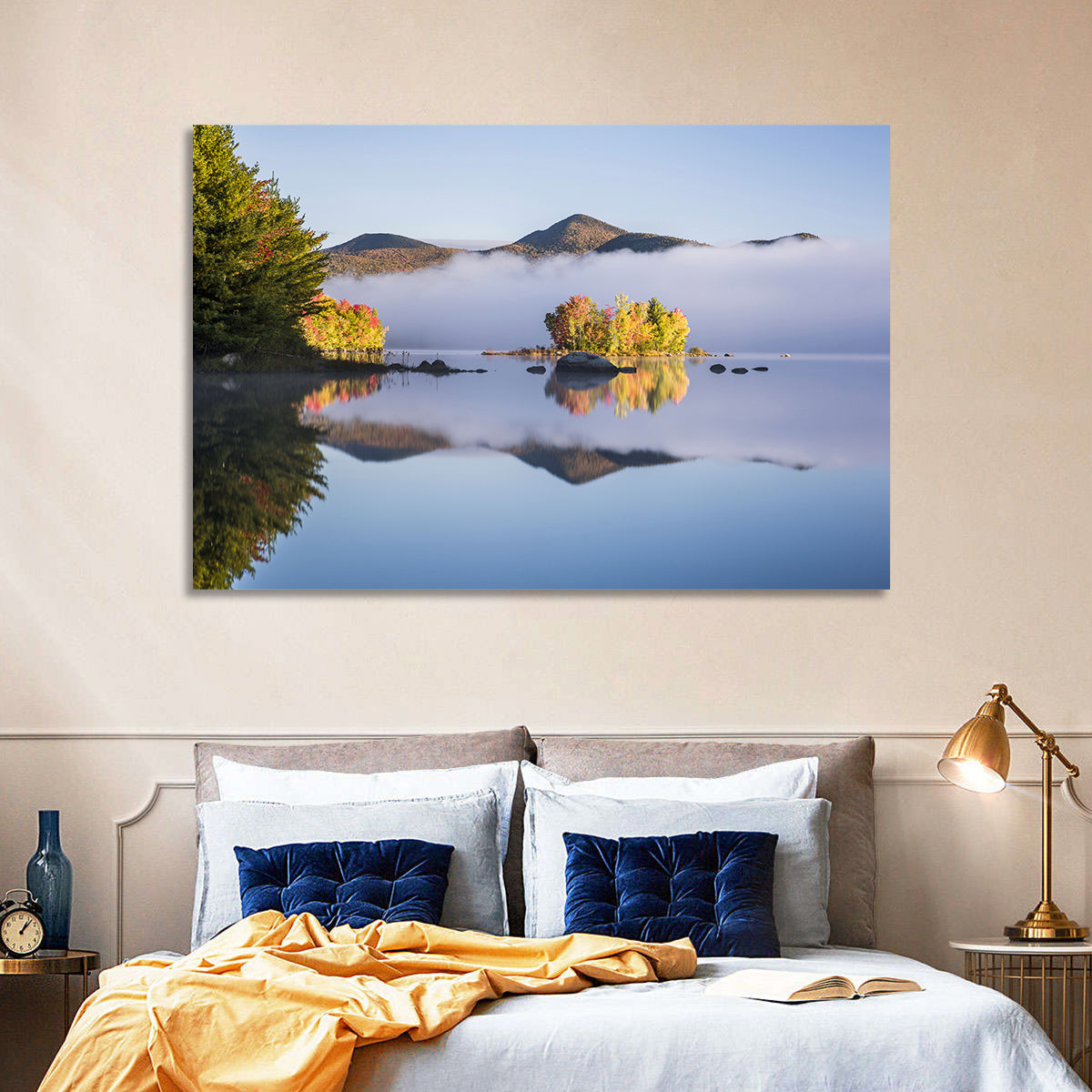 Autumn Morning at Chittenden Lake, Vermont Wall Art in a room, landscape