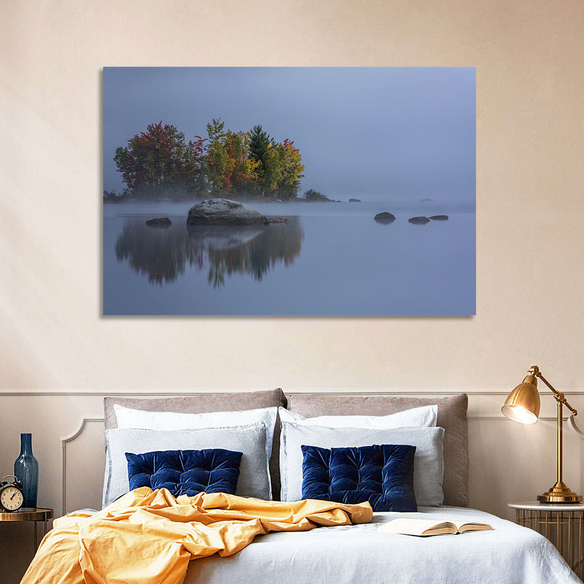 Morning Mist Over Chittenden Lake Wall Art in a room, landscape