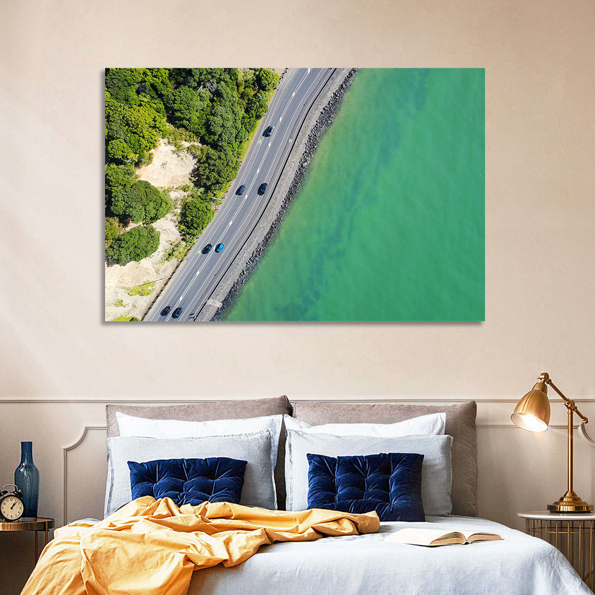 Auckland Coastal Highway Aerial View Wall Art in a room, landscape