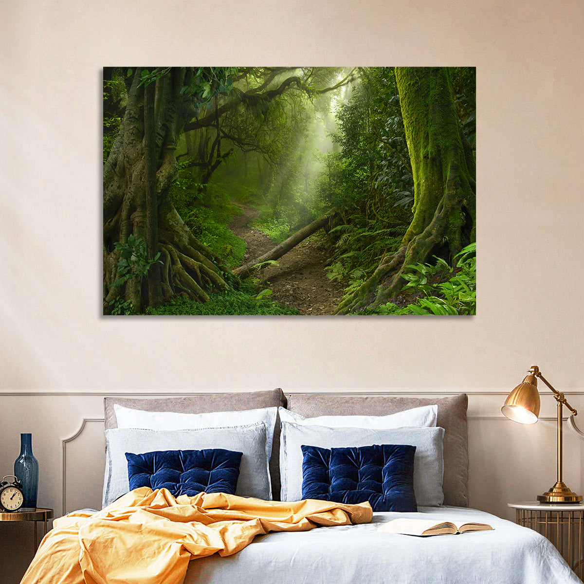 Moss-covered Rainforest Path Wall Art in a room, landscape