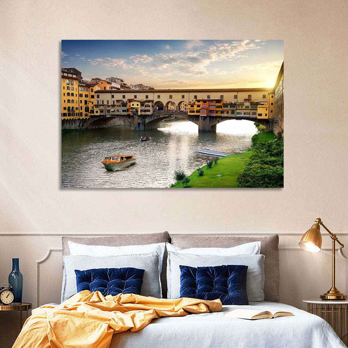 Ponte Vecchio at Golden Hour Wall Art in a room, landscape