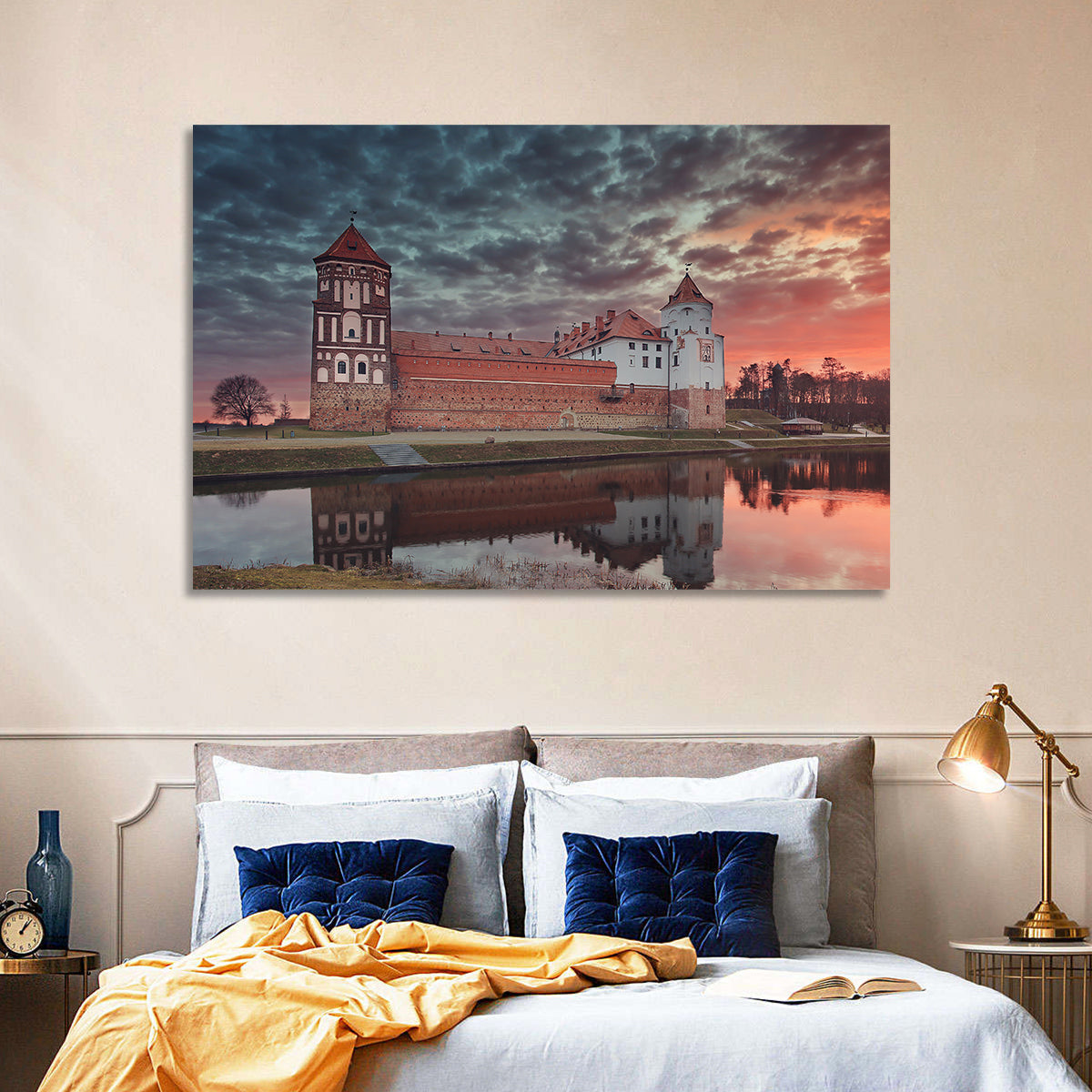 Mir Castle at Dusk Wall Art in a room, landscape