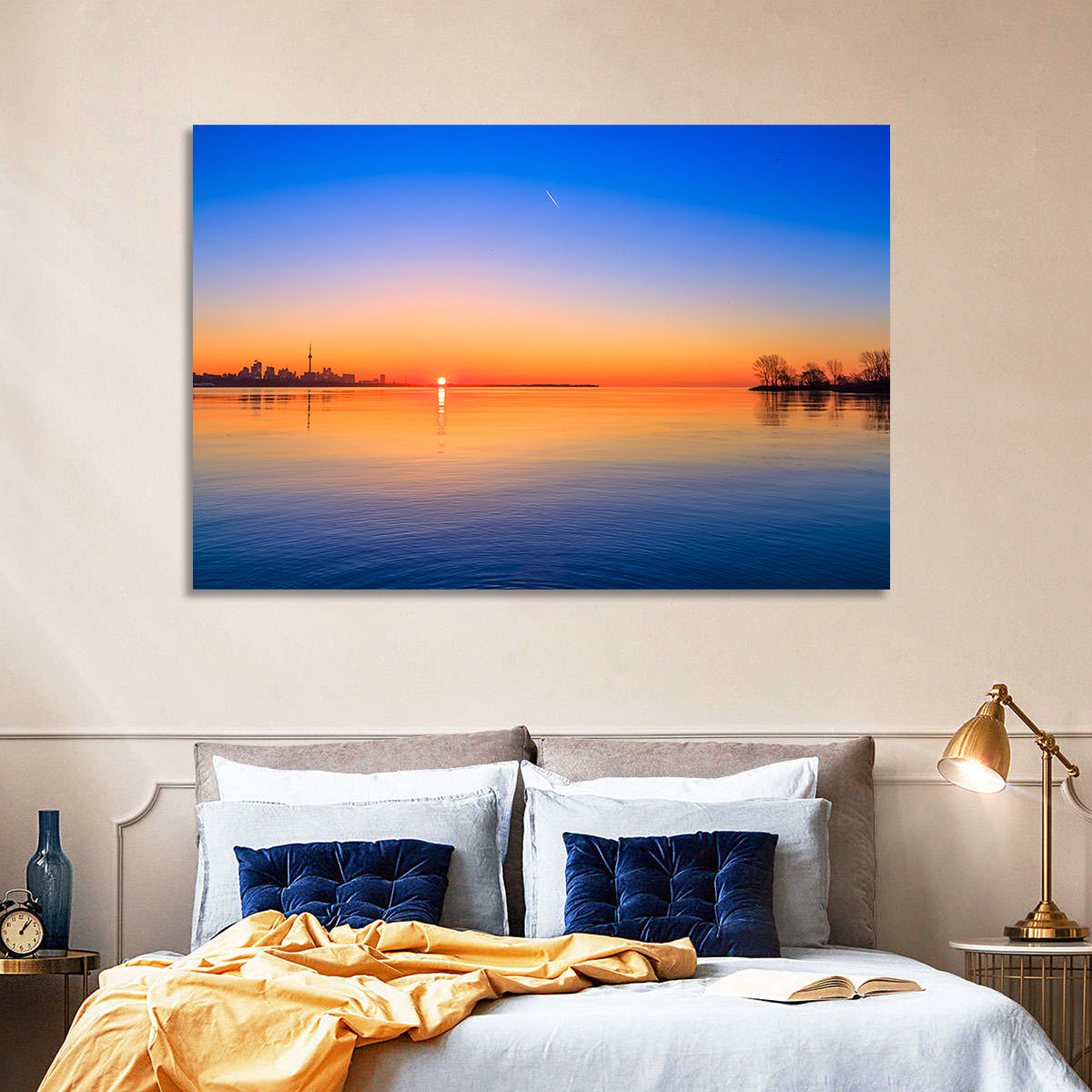 Toronto Sunset Over Lake Ontario Wall Art in a room, landscape