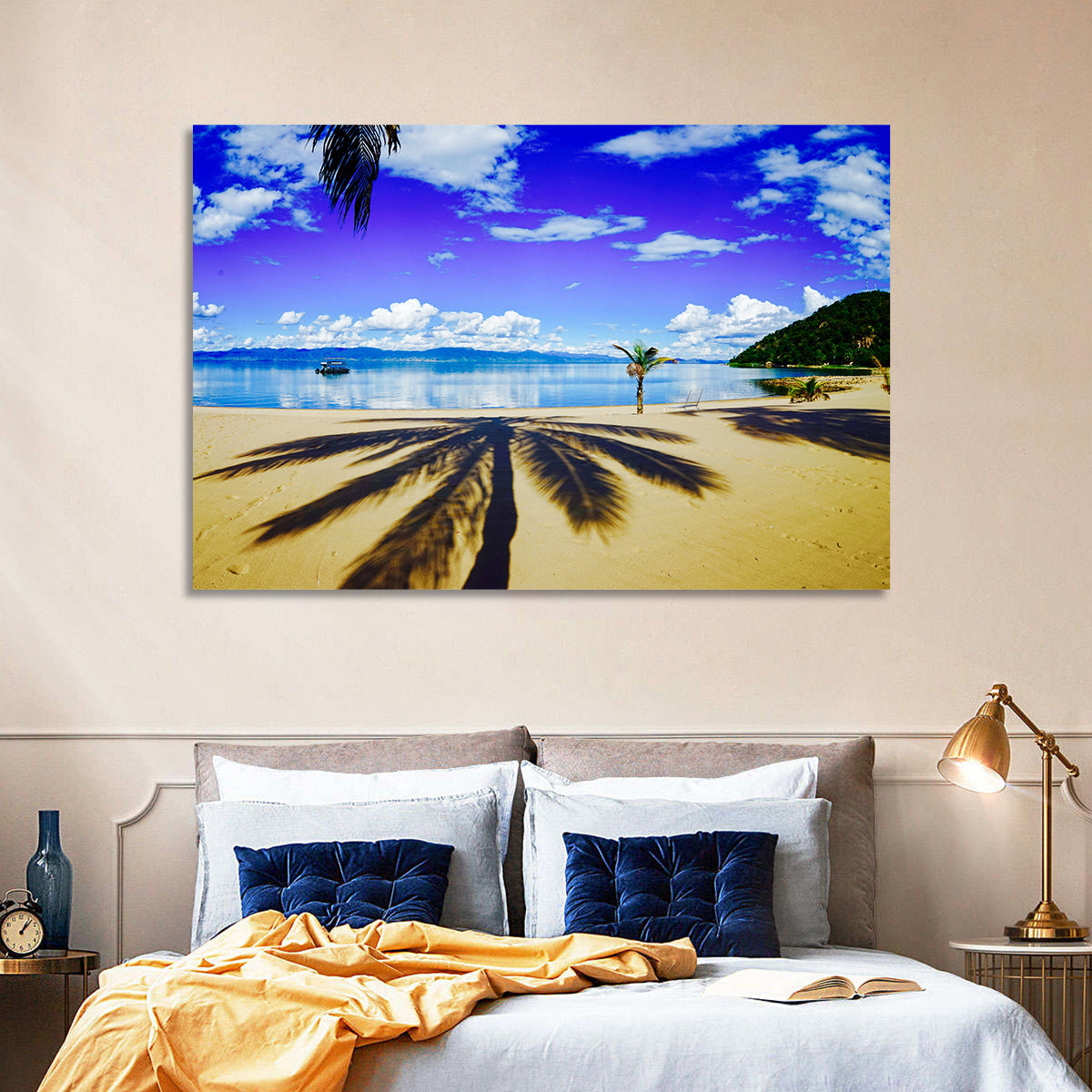 Lake Malawi Palm Shadow Wall Art in a room, landscape