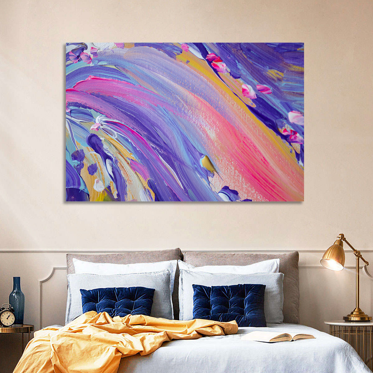 Sliding Hill Brushstrokes Wall Art in a room, landscape