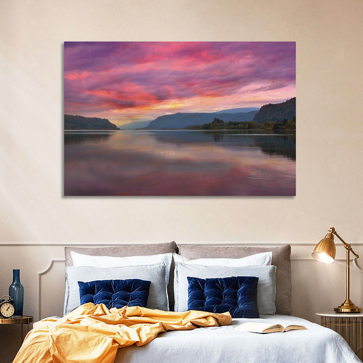 Sunrise Over River Gorge Wall Art in a room, landscape