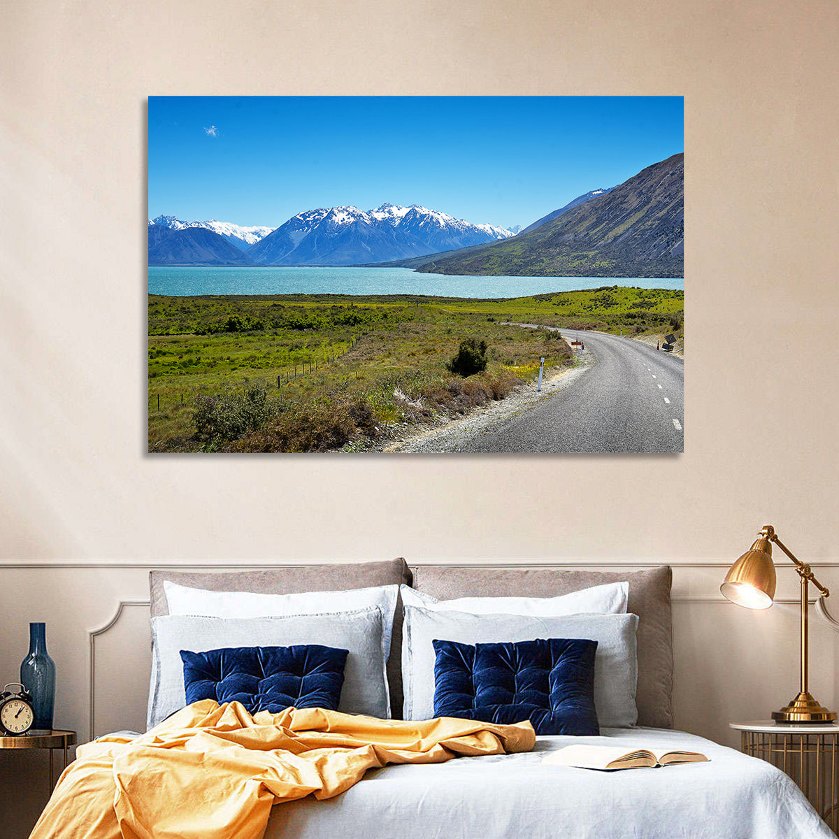 Winding Road at Lake Ohau Wall Art in a room, landscape