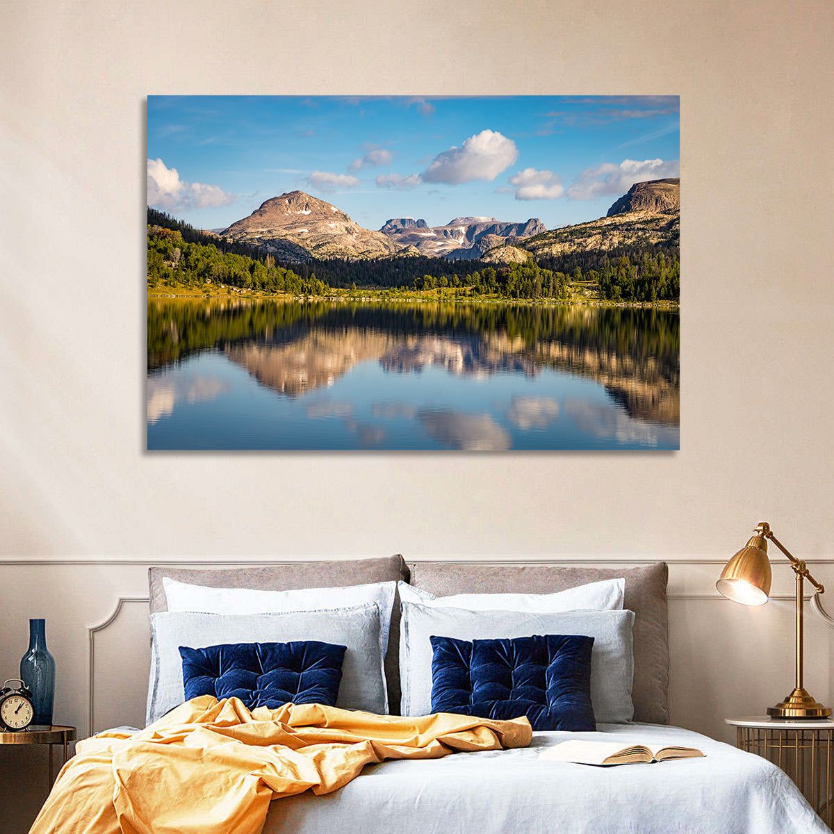 Island Lake Reflection, Montana Wall Art in a room, landscape