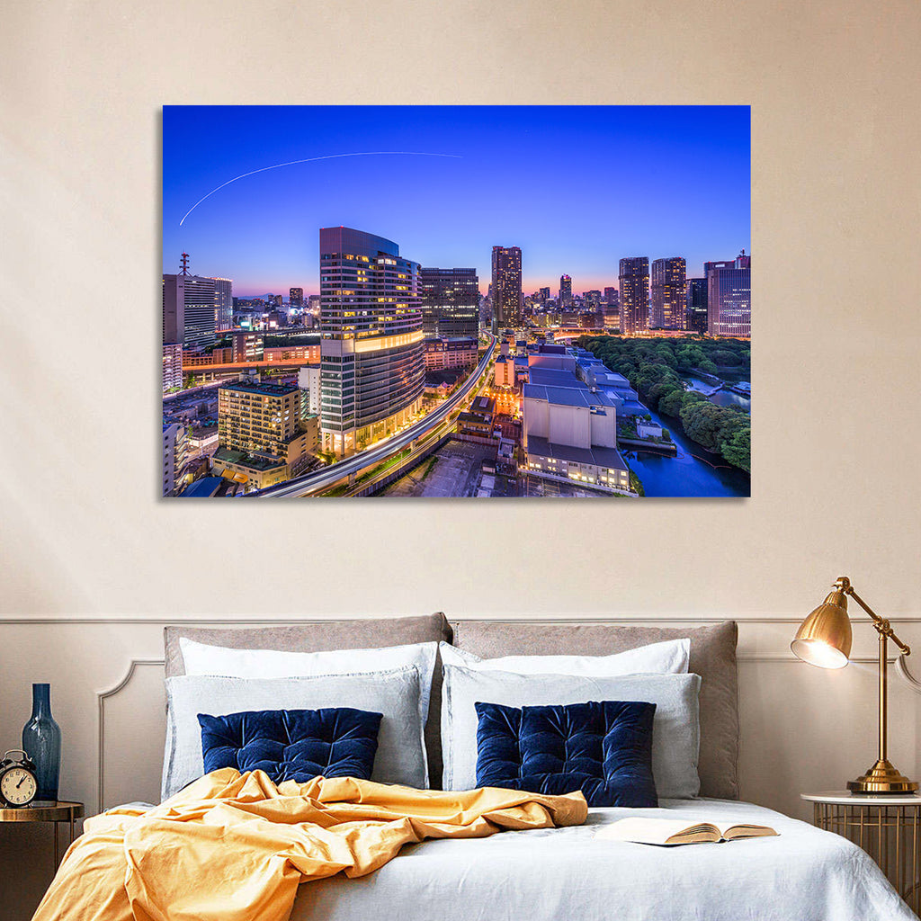 Tokyo Monorail Light Trails at Twilight Wall Art