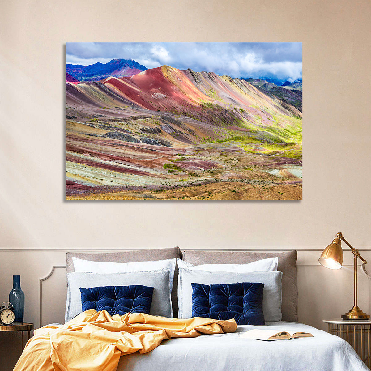 Vinicunca Rainbow Mountain Peru Wall Art in a room, landscape