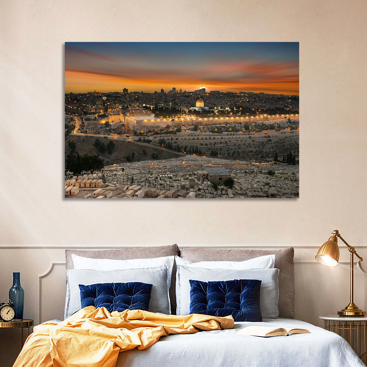 Jerusalem Sunset Over Temple Mount Wall Art in a room, landscape