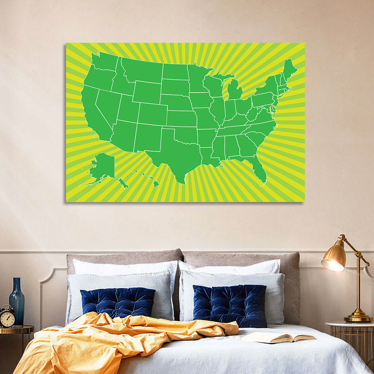 Green Sunburst USA Map Wall Art