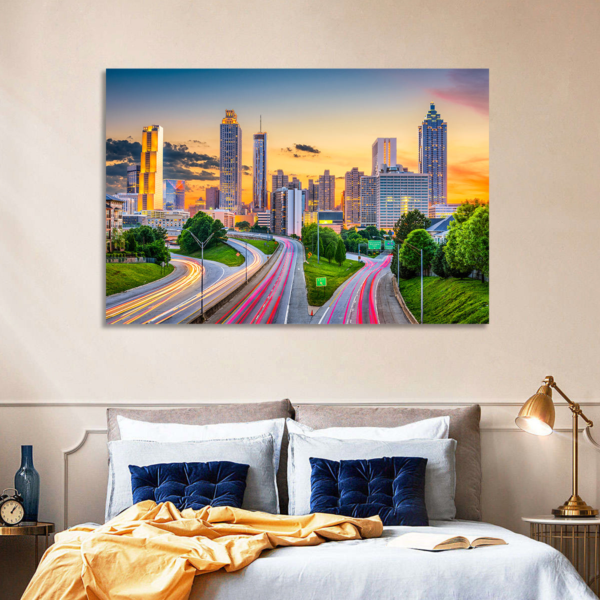 Atlanta Skyline at Dusk Wall Art in a room, landscape