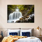 White Cascade Over Mossy Rocks Wall Art