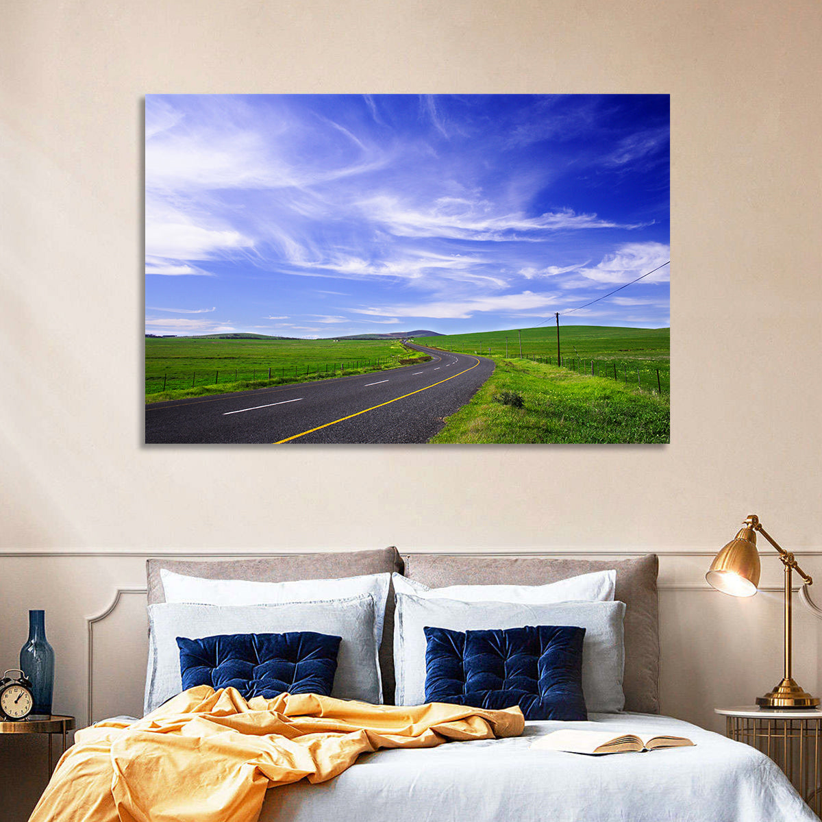 Winding Country Road in Green Fields Wall Art