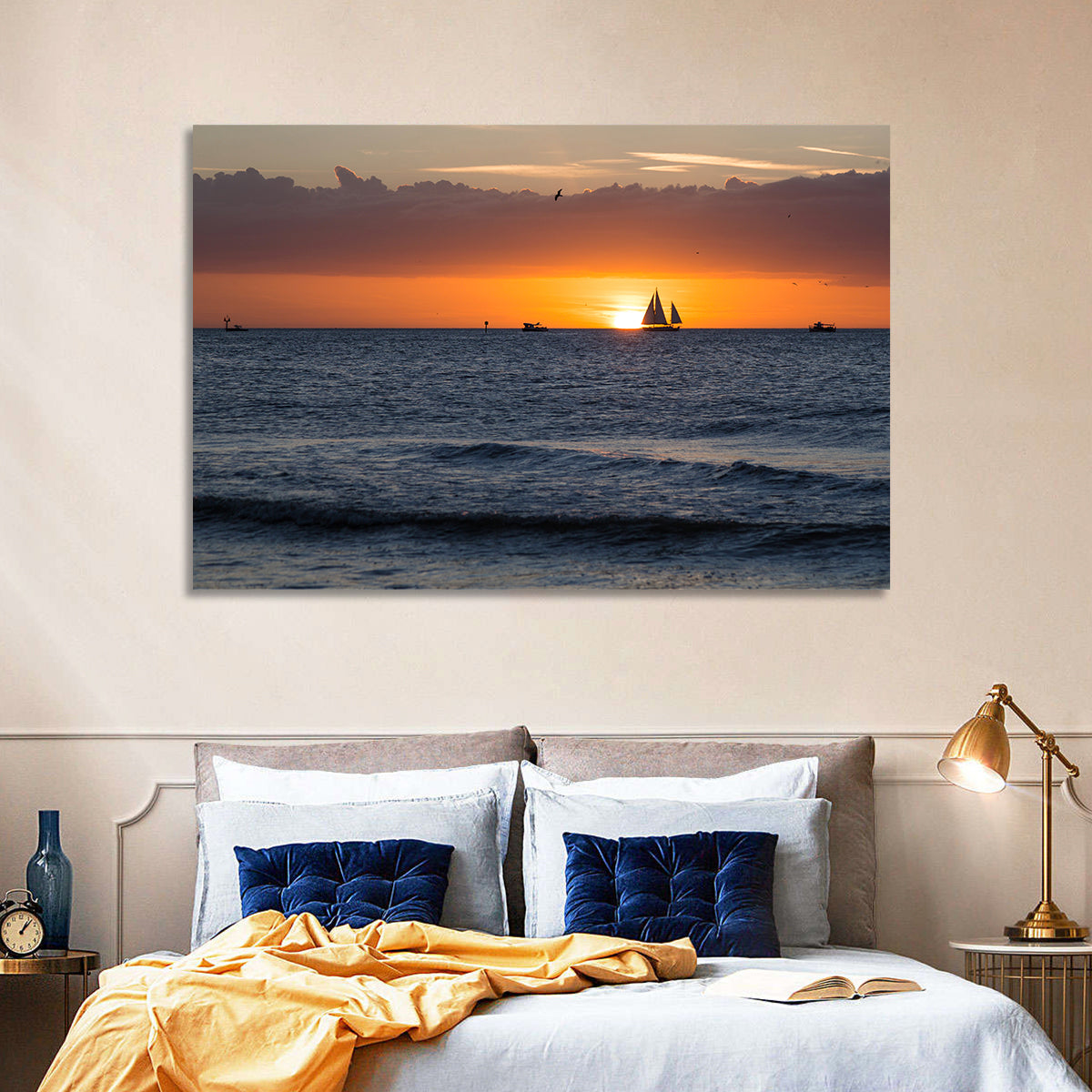 Florida Sailboat Sunset Wall Art in a room, landscape