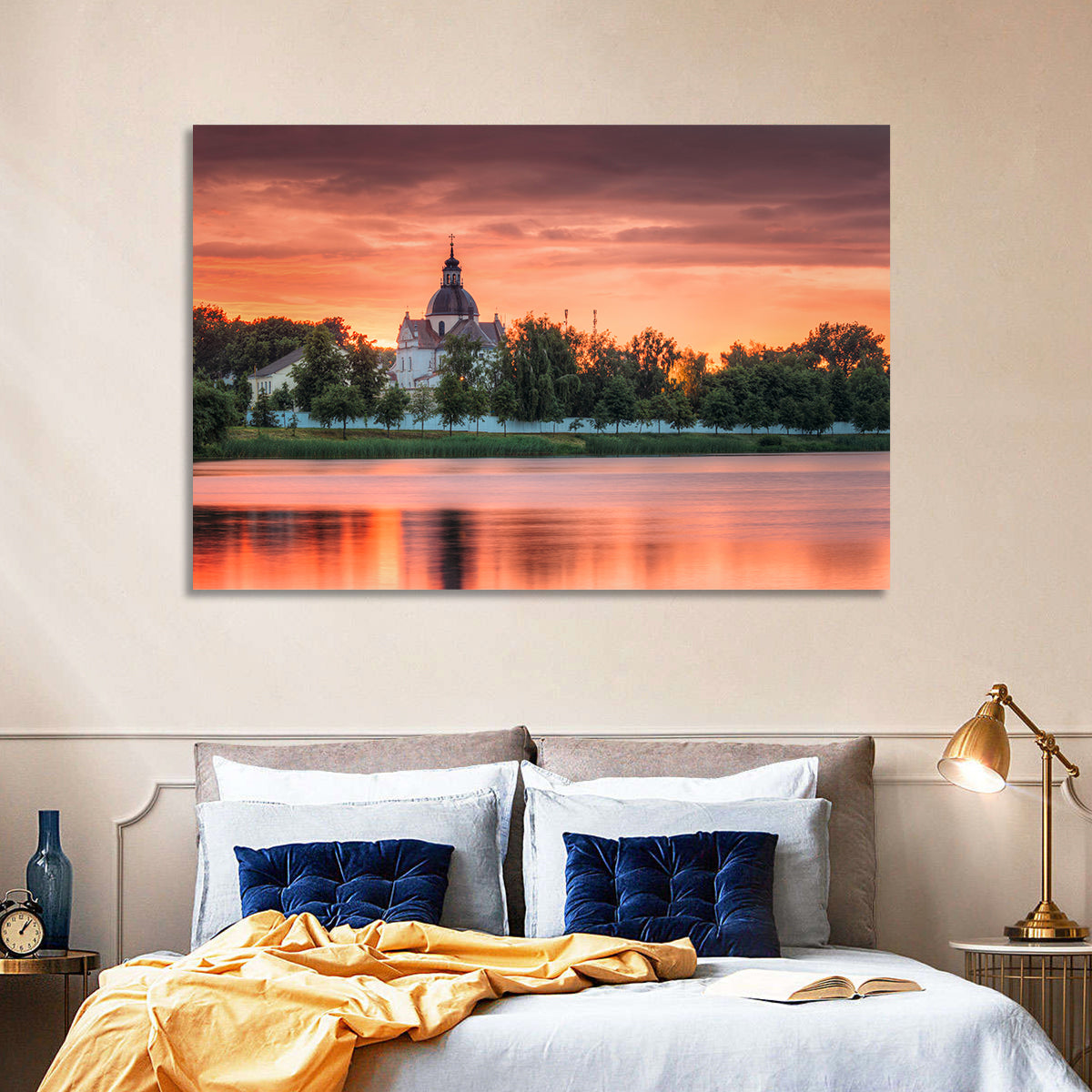 Corpus Christi Church Sunset Reflection Wall Art in a room, landscape