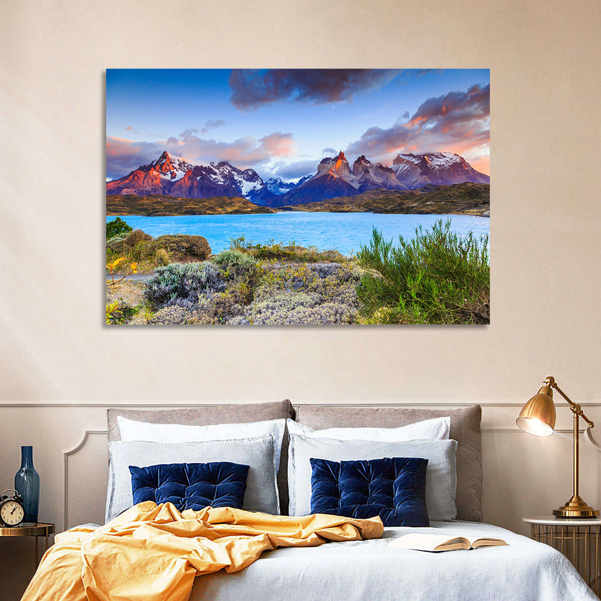 Lake Pehoe at Dawn Wall Art in a room, landscape