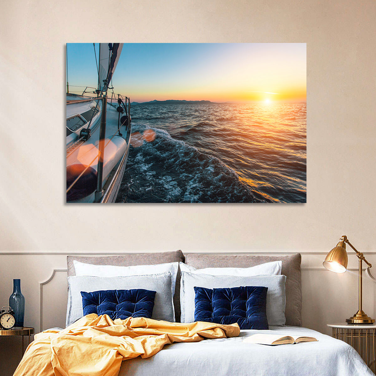 Sunset Sail from Deck Wall Art in a room, landscape