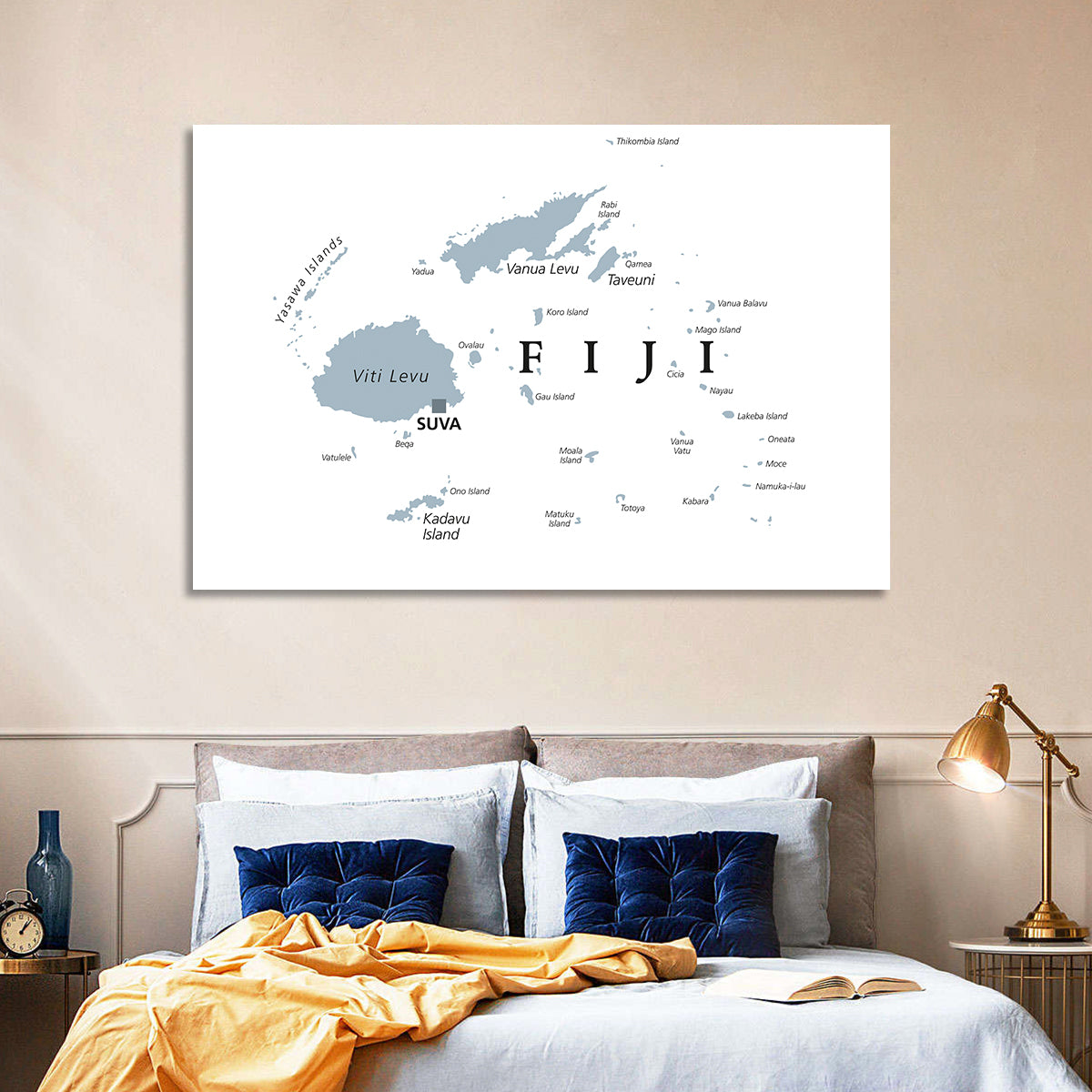 Fiji Islands Political Map Wall Art in a room, landscape