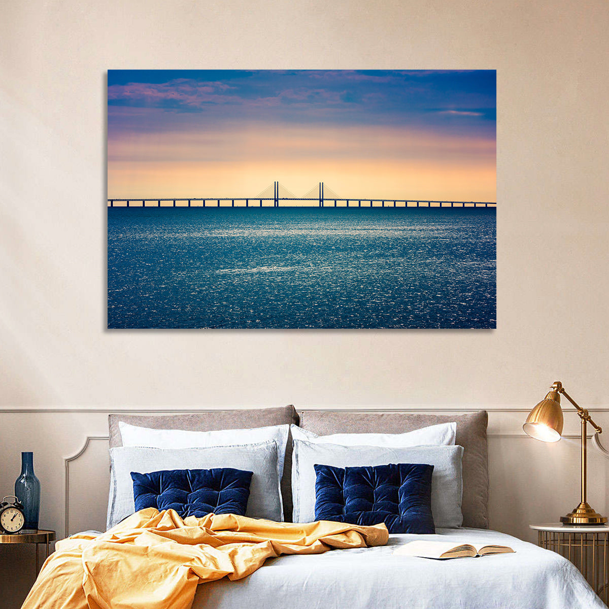 Øresund Bridge at Sunset Wall Art in a room, landscape