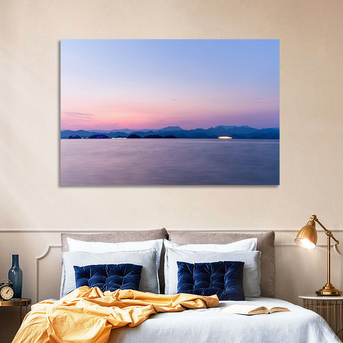 Hangzhou Thousand Island Lake at Dusk Wall Art in a room, landscape