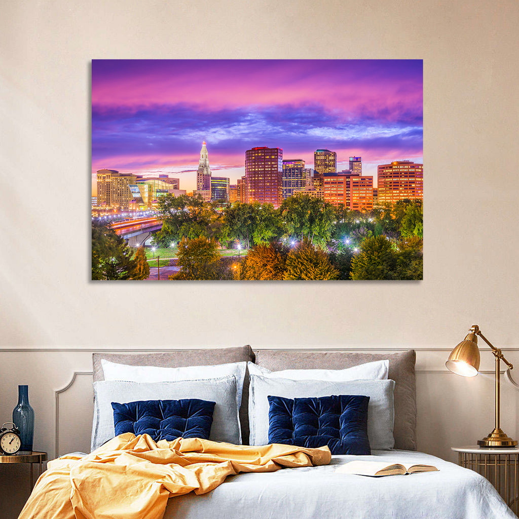Hartford Skyline at Dusk Wall Art