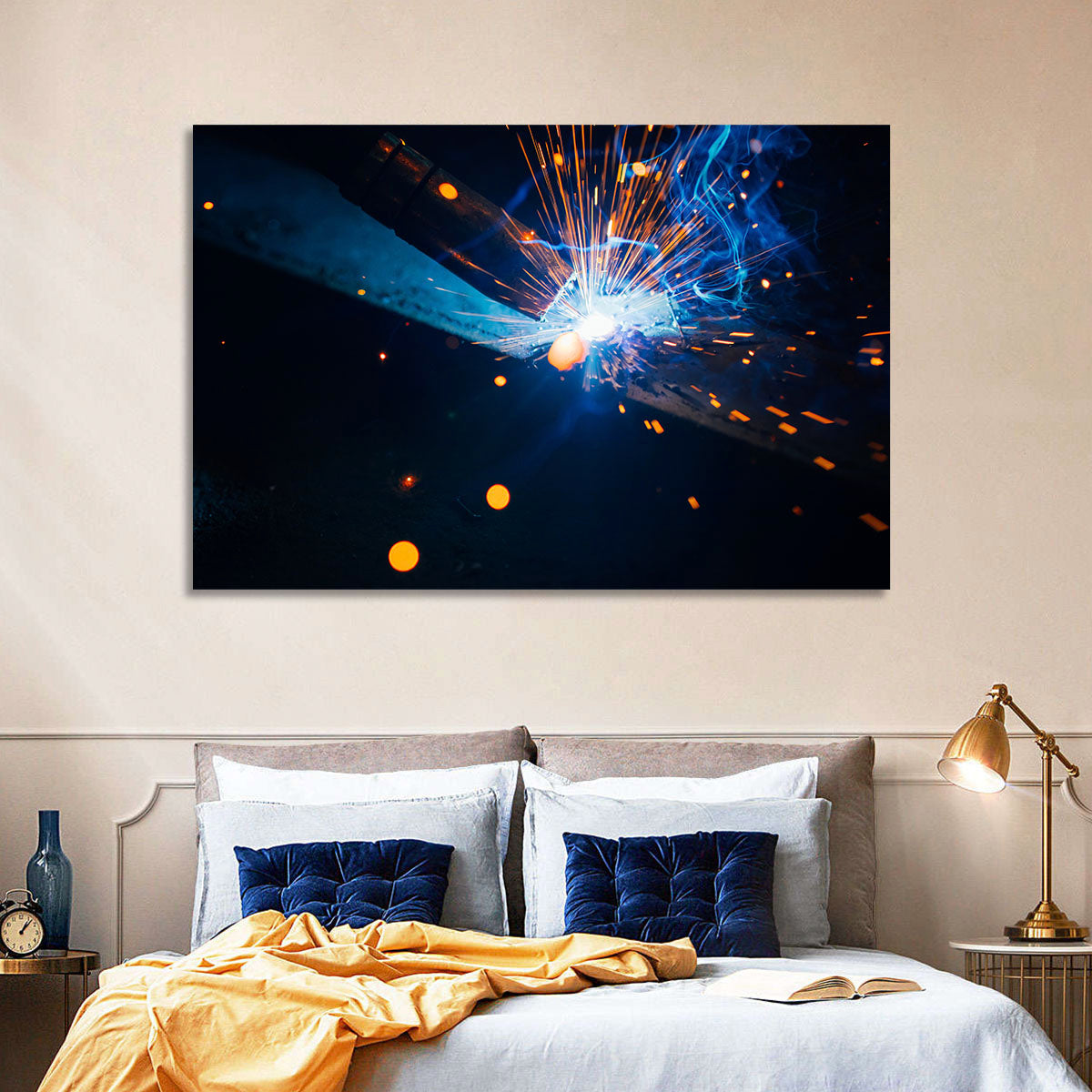 Molten Metal Sparks Wall Art in a room, landscape