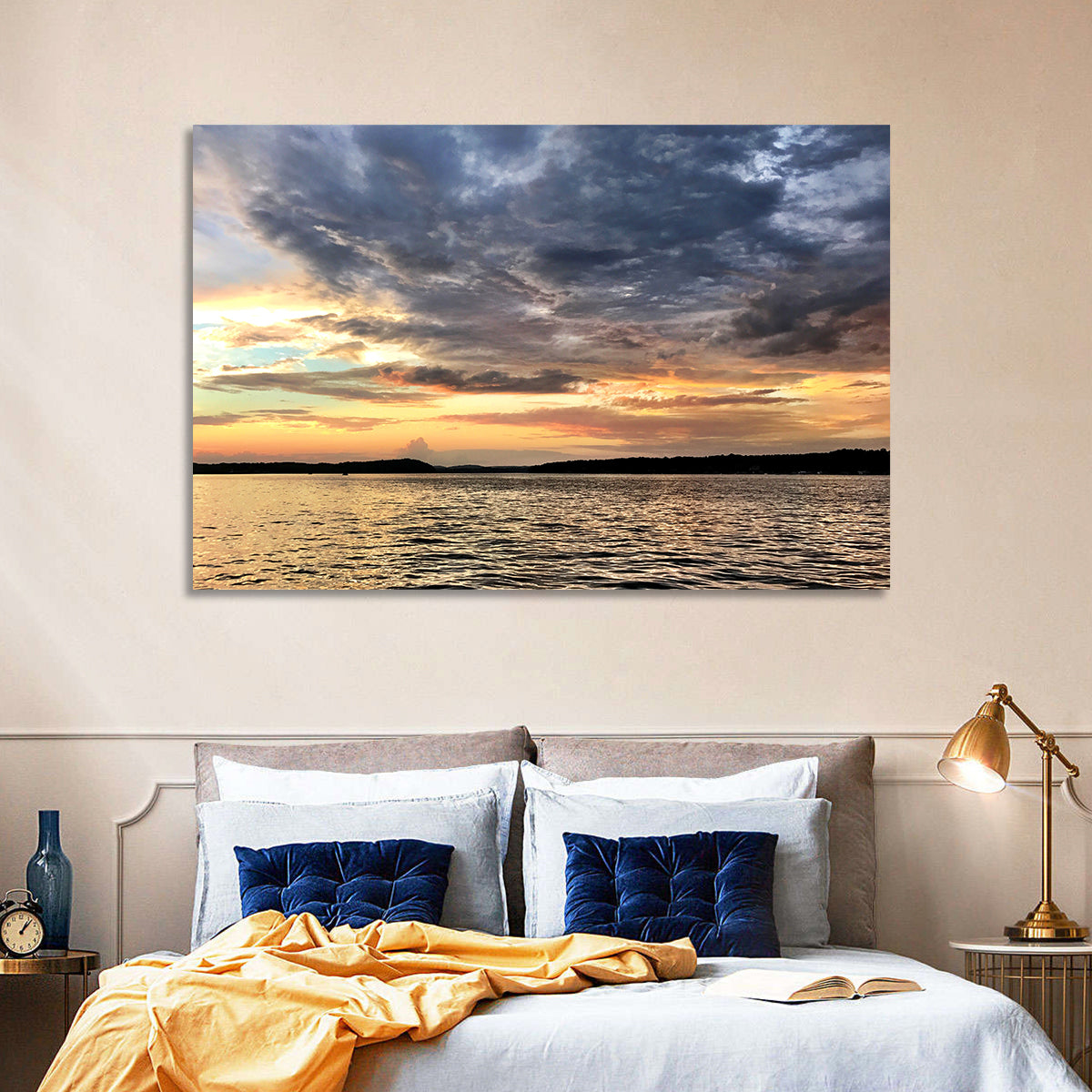 Lake Tillery Sunset Wall Art in a room, landscape