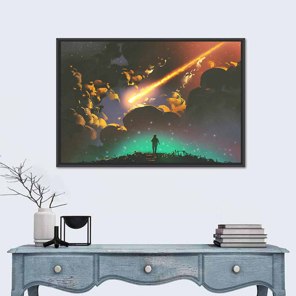Meteor in Colorful Sky Wall Art in a room, landscape